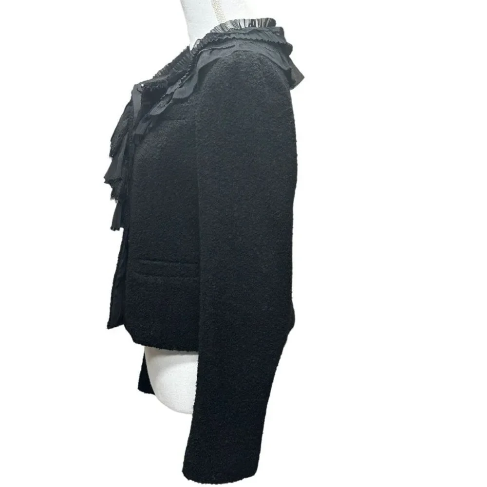 Ann Taylor Black Wool Blend Cropped Blazer With Lace & Ruffles Size‎ 8